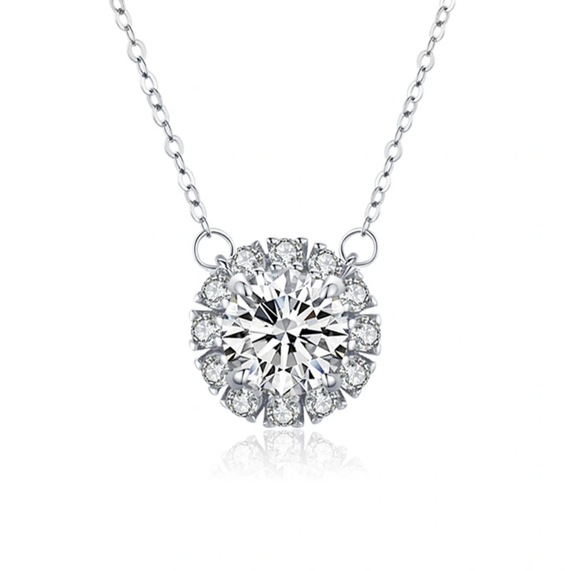 Hainon Luxury 925 sterling silver necklace 10mm round full Diamond romantic Anniversary gifts pendant necklace 2022 1