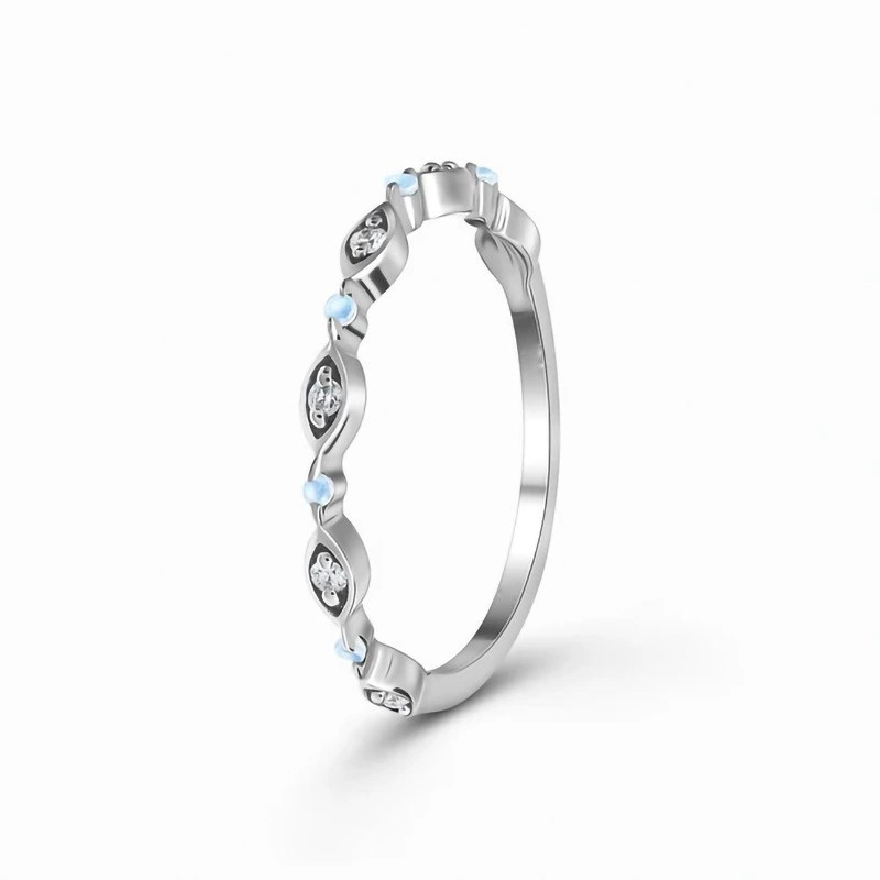 Hainon S925 Sterling Silver Micro Zircon Moonstone Ring Women's Simple Ring Jewelry 1