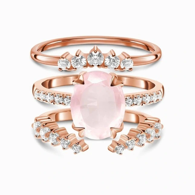 Hainon S925 Sterling Silver Rings Ruby Micro Zircon Three Layer Set Women wedding Engagement Rings 1