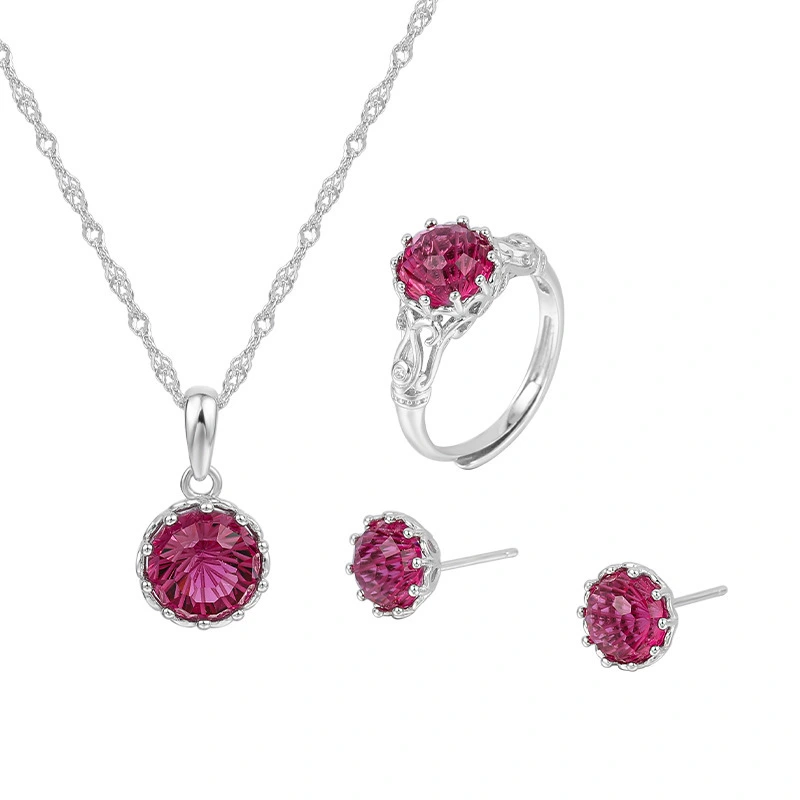 Hainon Sterling Silver jewelry set 9mm round zircon Ring Necklace Earrings Set for Women gift 2022 1