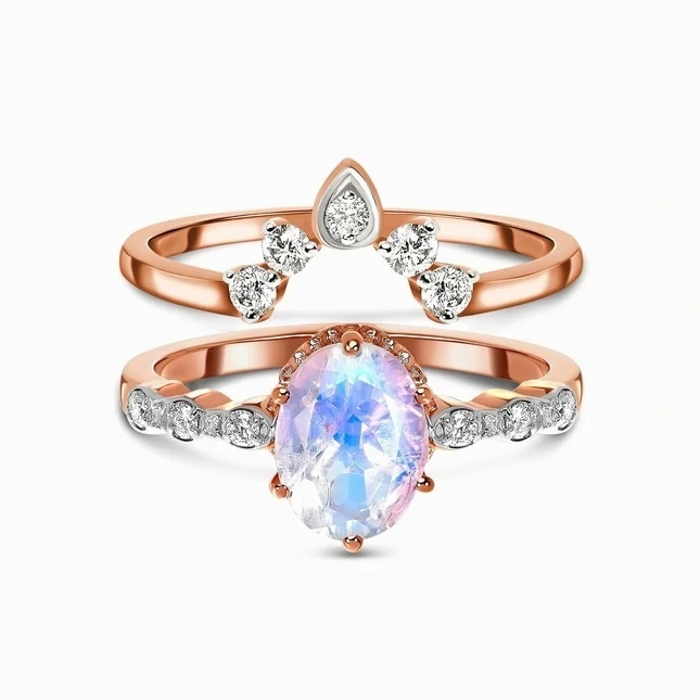 Hainon S925 Sterling Silver Waterdrop Rose Gold Ring Engagement Wedding Ring 1