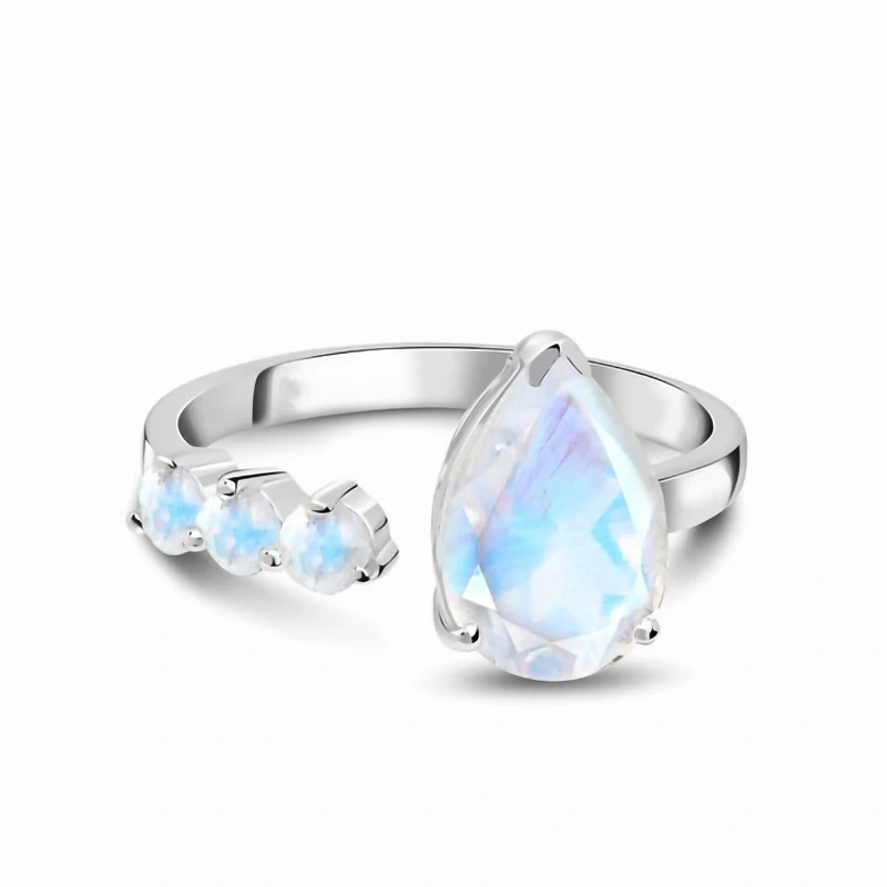 Hainon S925 Sterling Silver Water Drop Adjustable Ring Moonstone Engagement Wedding Ring Luxury Jewelry 1