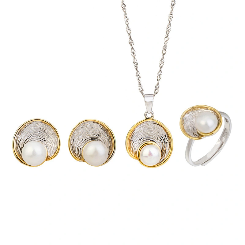 Sterling Silver Freshwater Cultured Pearl Jewelry Ring Necklace Earrings Set for Women Dropshipping 1