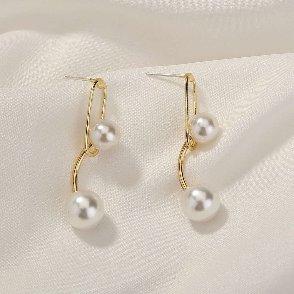 Hainon Large Pearl Earrings for Women Geometric Genuine Pearl Earrings Crystal Drop Earrings gift 1