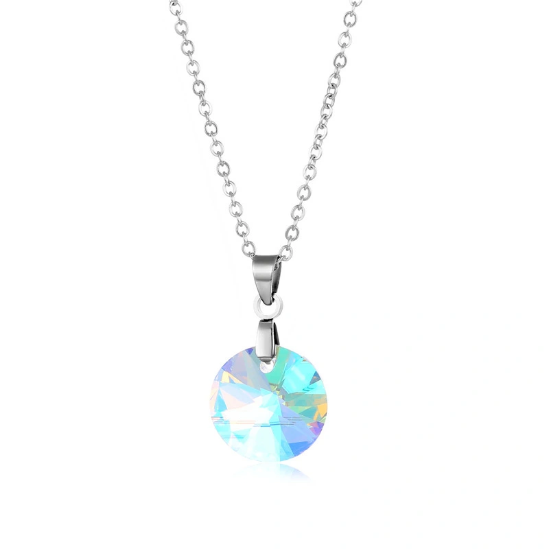 Hainon Stainless steel necklace round Crystal women fashion Necklace gift wholesale 1
