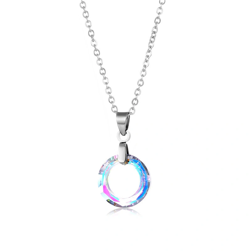 Hainon Stainless steel necklace purple Crystal Colorful Circle women fashion Necklace gift wholesale 1