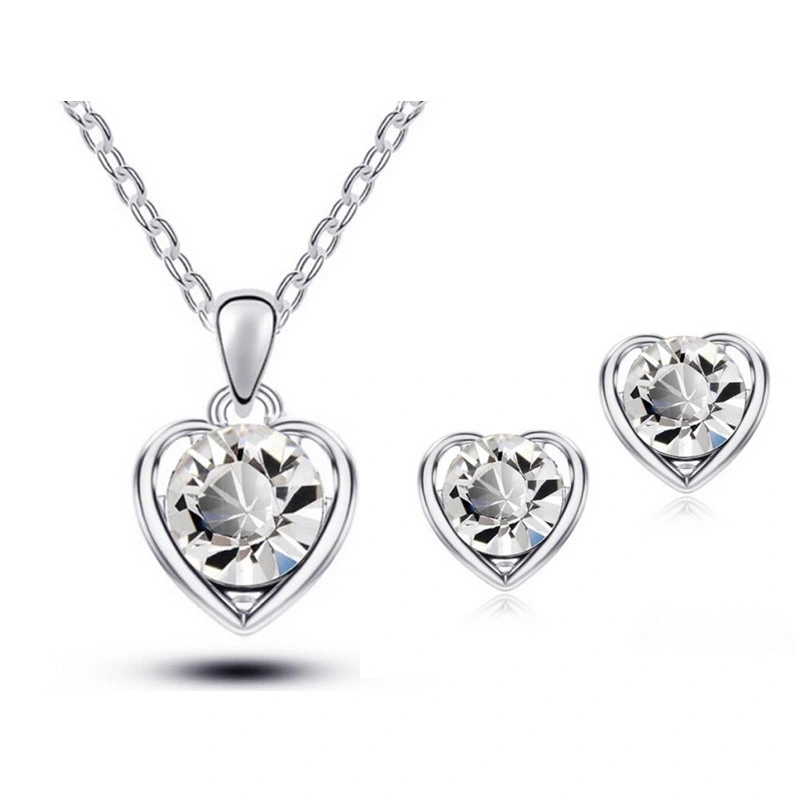 Hainon accessories for women jewelry set pink blue Purple Crystal Heart Earrings Necklace Set Gift card 1