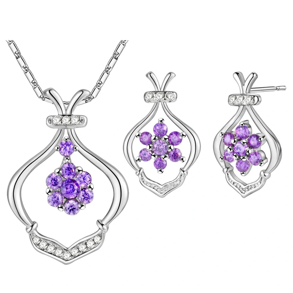 Hainon  Red purple zircon brass vase Pendant Necklace Earrings set wedding jewelry sets bridal Gift Cards 1