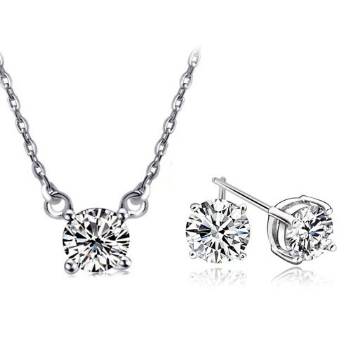 Hainon wholesale jewelry set of two white zircon Necklaces and Earrings Jewelry Set for wife Sister Gift card 1