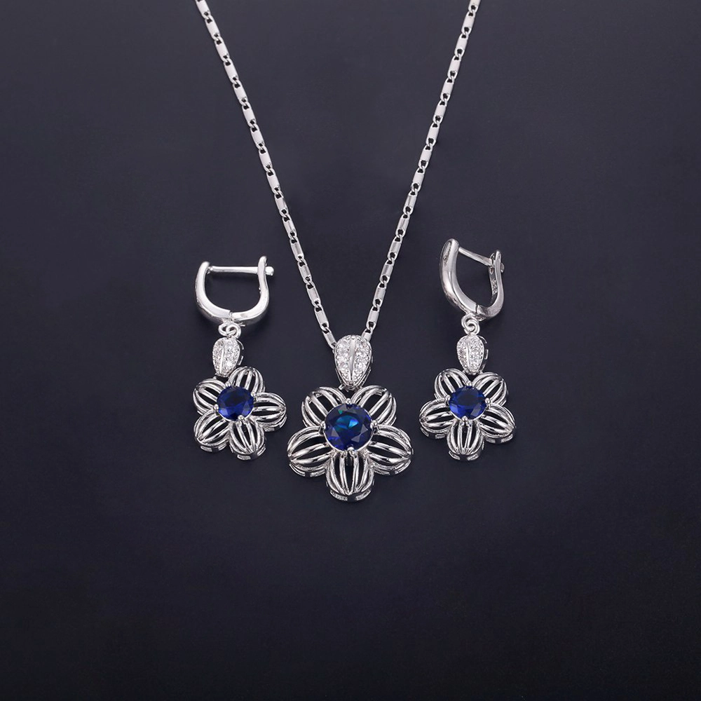 Hainon bridesmaid jewelry set personalized luxury blue flower Zircon Pendant Necklace and Earrings set 1