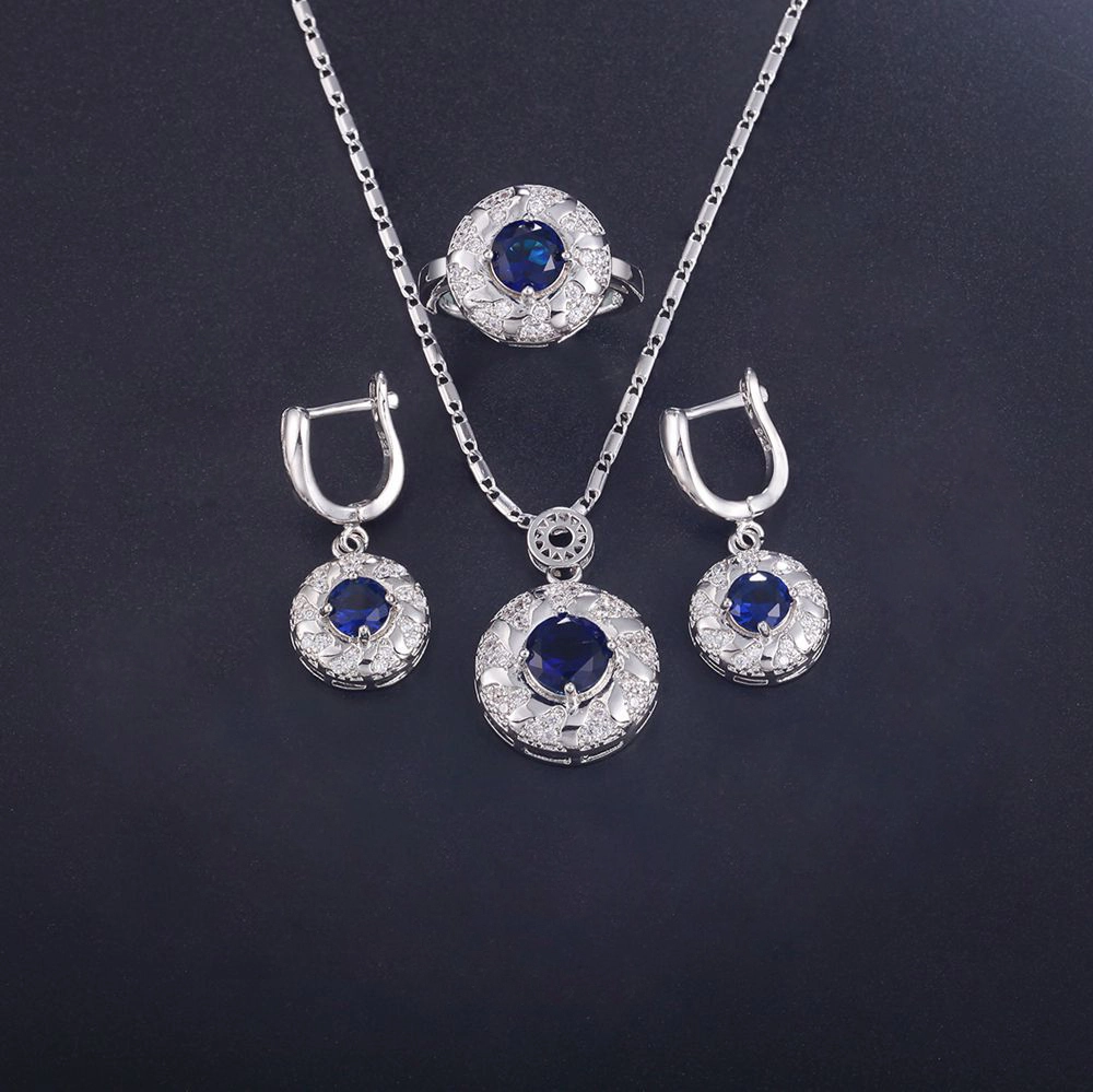 Hainon high quality jewelry set for women blue zircon Pendant Necklace Earrings ring Set fashion jewelry sets 1