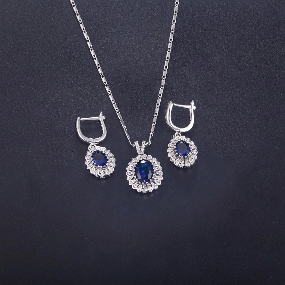 Hainon zircon jewelry set bridal wedding blue Zircon Pendant Necklace and Earrings set girl jewelry set 1