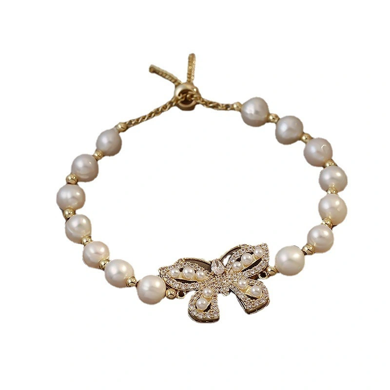 Hainon  Pearl Beads Cz Charm Bracelet Gold Plating Full Zirconia butterfly Pearl Bracelet women gifts1 1