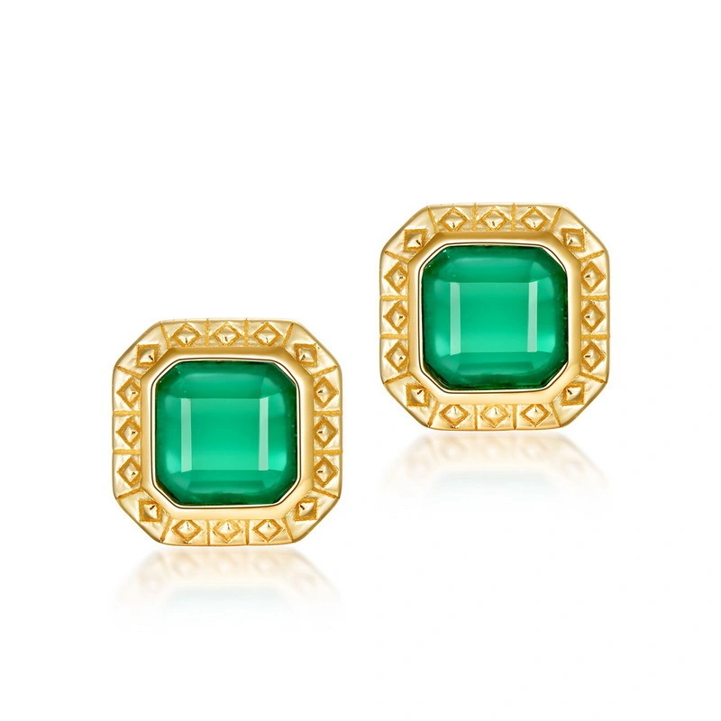 Hainon women jewelry green crystal earrings New Simple square gold plated stud earrings 1