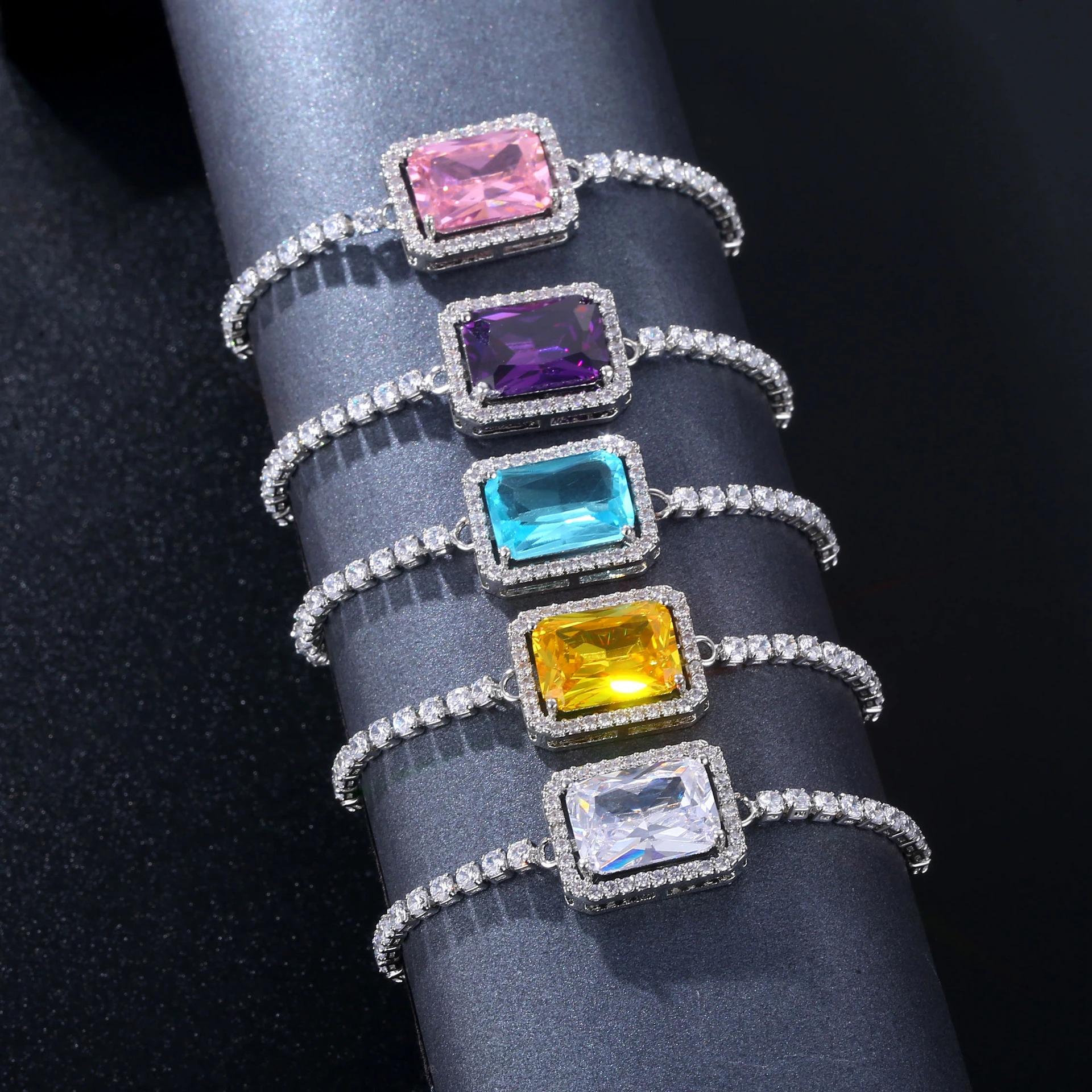 Hainon New Fashion Bracelets & Bangles Square Crystal White Gold Plated Factory Jewelry Silver Bracelet Women 1