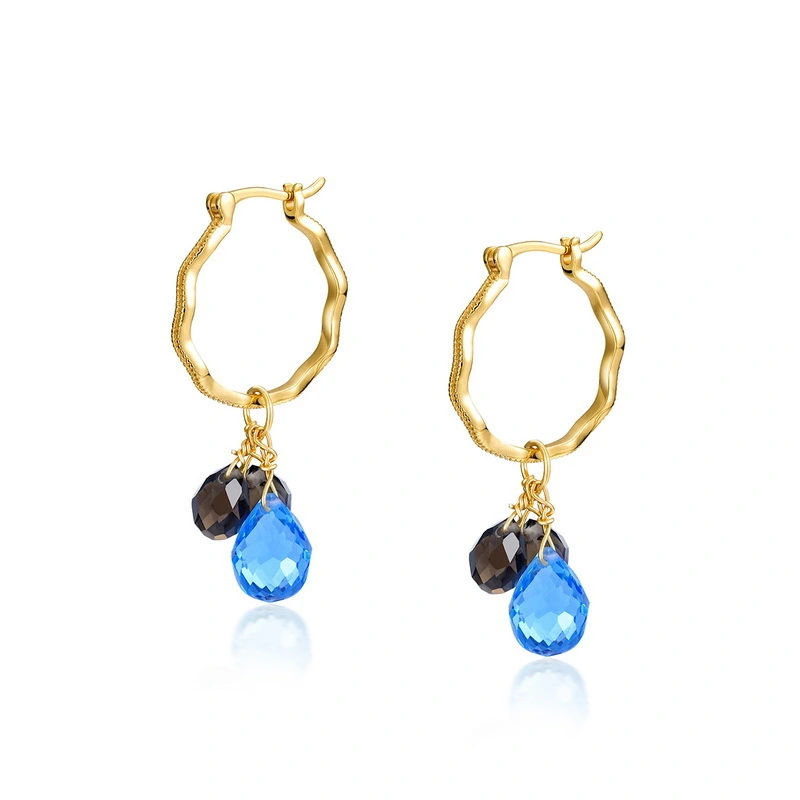 Hainon European Fashion Alloy Earrings Hot Sale Personality Gold Plated blue crystal pendant Alloy Hoop Earrings 1