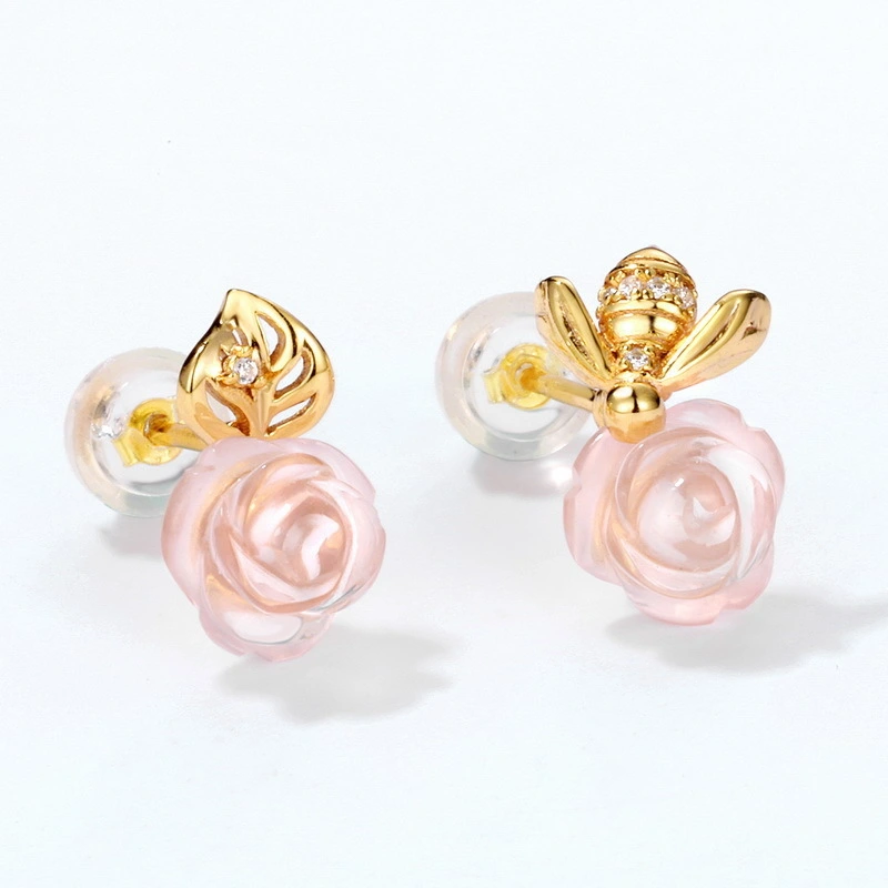 High Quality Jewelry Stud Earrings for Women 2021 New Accessories Wholesale Hainon Rose Gold Design Alloy Flower 1pc/opp Bag 1
