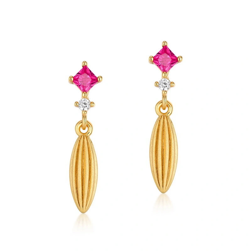 Hainon New Jewelry Drop Earrings pink crystal Female Tassel Fashion Creative gold Pin Earrings wholesale 1