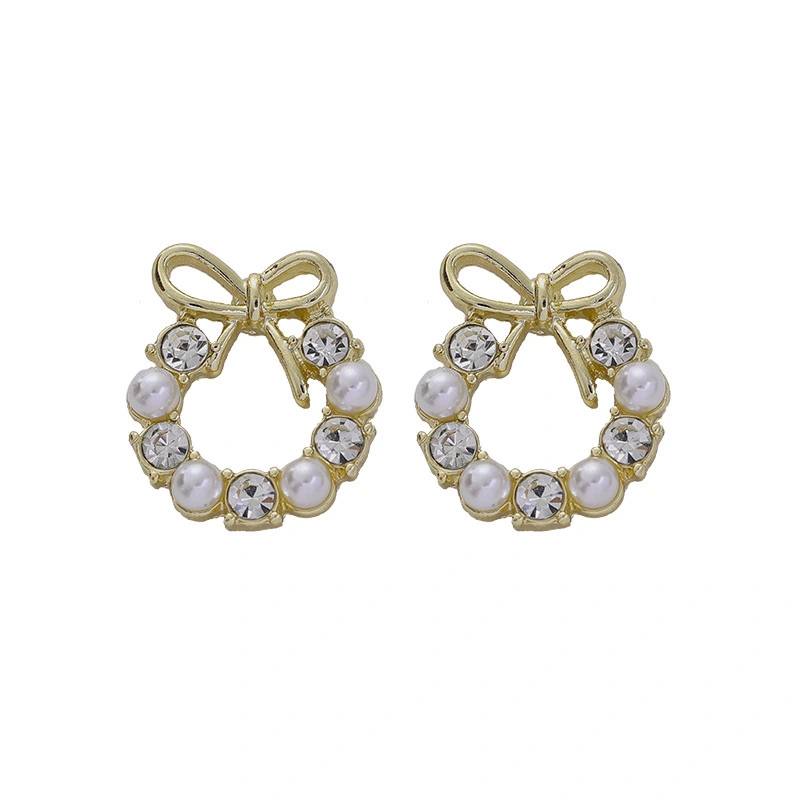 2021summer Hainon pearl earrings gold Bow romantic stud earring Fashion style women earring alloy elegant jewelry 1