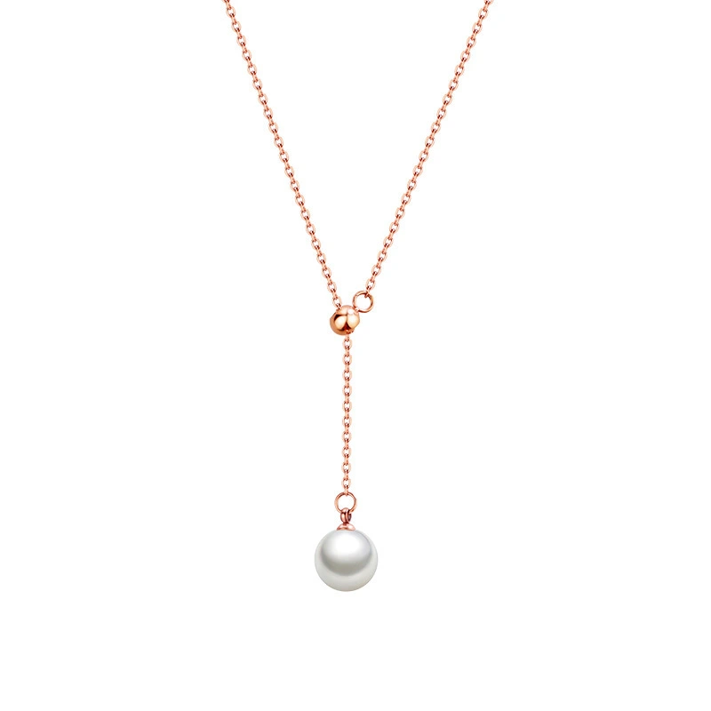 New Fashion rose Gold Plated Necklace pearl pendant Stainless Steel Necklace gift wholesale Hainon 1