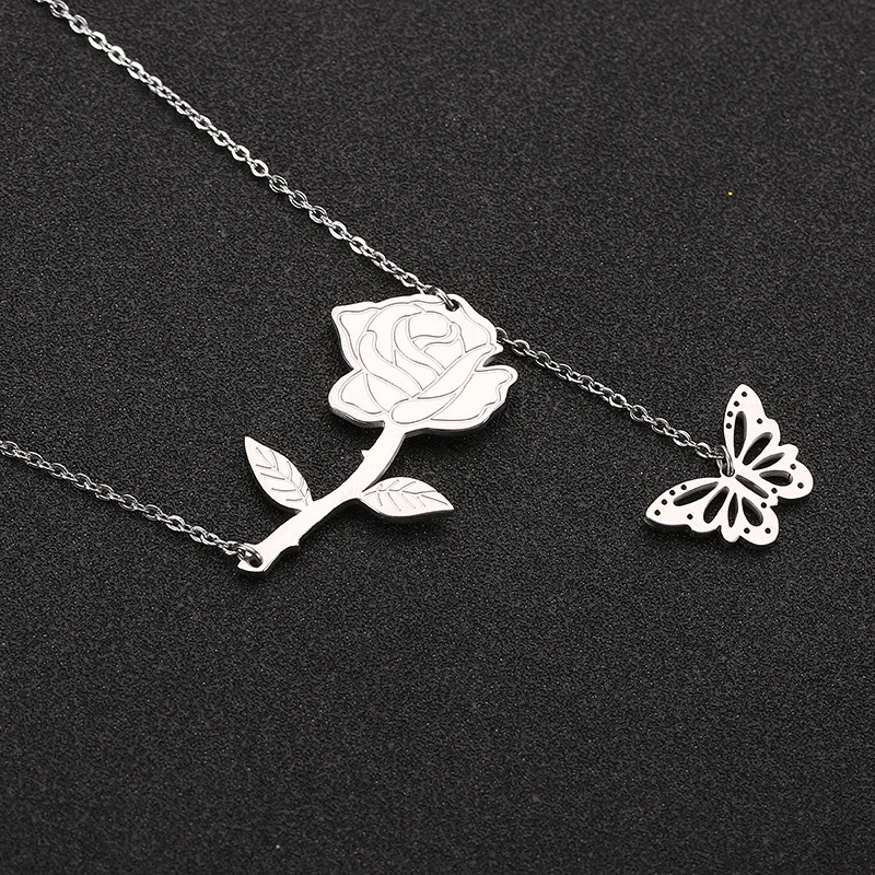 Hainon Custom silver plated Necklace women Personalised Customised Stainless Steel flower Pendant Necklace gift 1