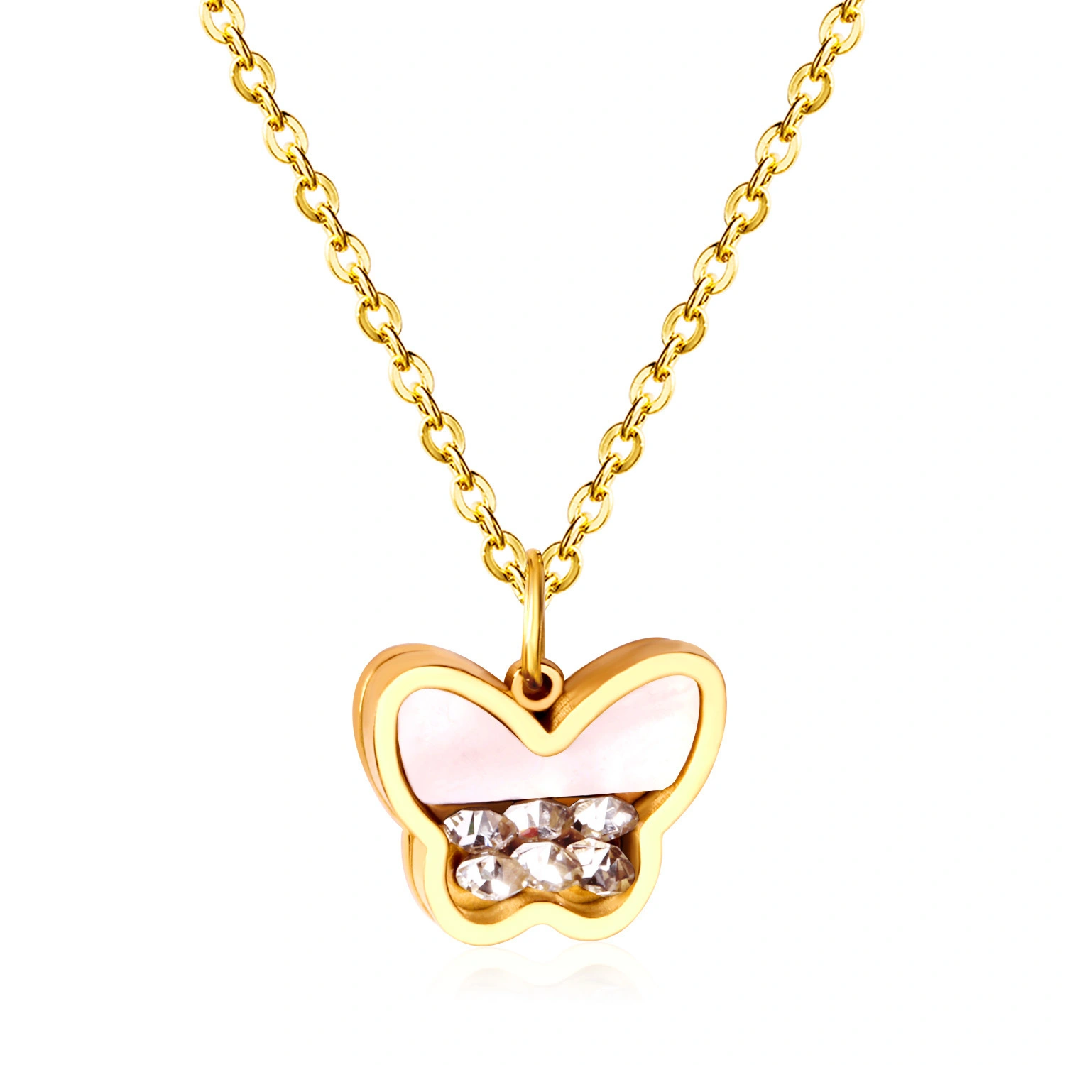 Hainon Stainless steel necklace 18k gold plated Crystal women fashion Butterfly Necklace gift wholesale 1