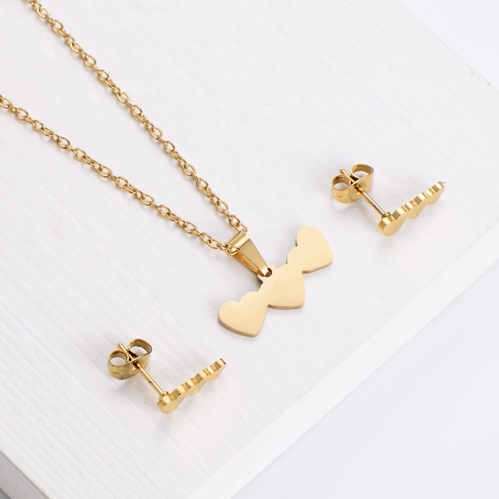 Hainon 2022 stainless steel jewelry sets fashion 3 heart plated 18k gold jewelry set for women 1