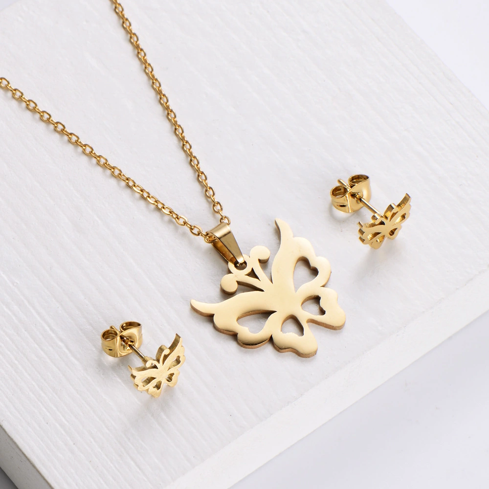 Hainon 2022 stainless steel jewelry sets fashion Animal butterfly plated 18k gold jewelry set for women 1