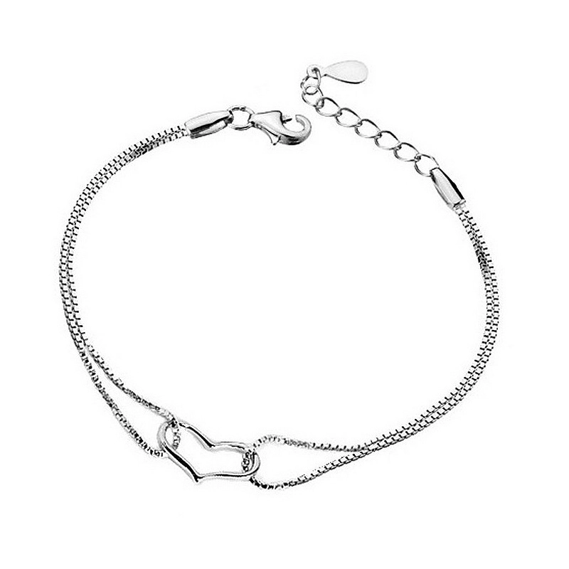 Hainon Heart shape pendant charm 18cm length fashion women silver bracelet wholesale 1