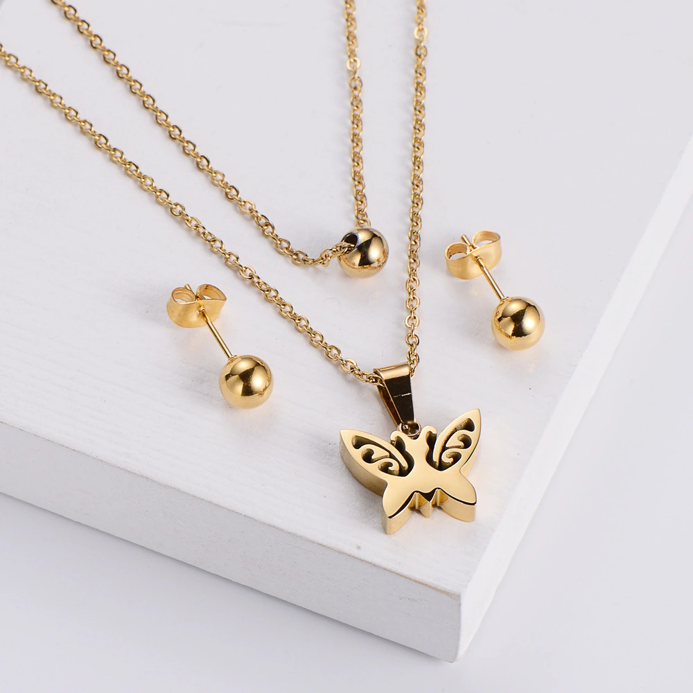 Hainon 2022 High quality stainless steel jewelry sets fashion Cute butterfly plated 18k gold jewelry set for women 1