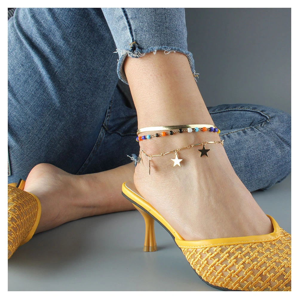 Cuban Link Curb star Anklet Foot Jewelry White 18k Gold Plated Stainless Steel Anklets Ankle Bracelet for Women Hainon 1