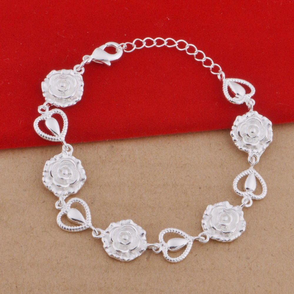 Hainon factory oem fashion wholesale 925 Silver Plated Jewelry Rose flower Bracelet Bangle for Women 1