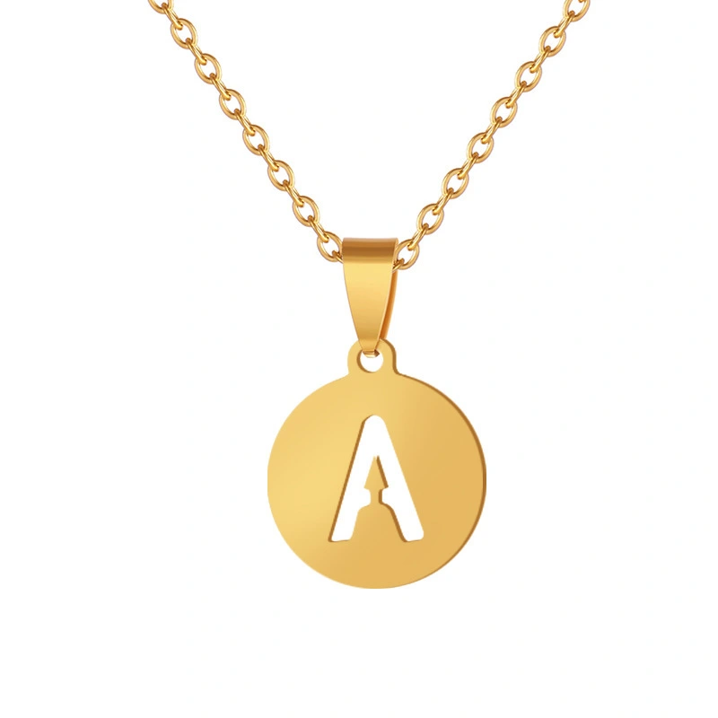 Hainon 15mm round initial necklace stainless steel Personalized Small Letter Necklaces Jewelry Gift for women dropshipping 1