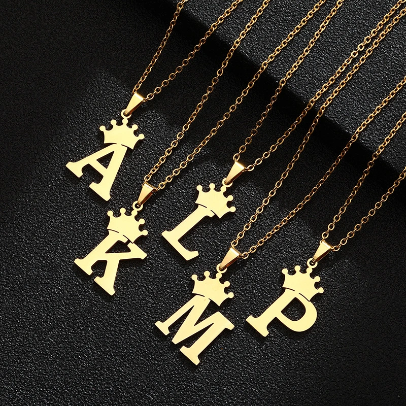 Hainon Crown initial necklace stainless steel necklace Personalized Letter Necklaces Jewelry Gift for women 1
