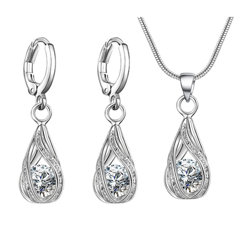 Bridal jewelry set earrings and necklace cubic zirconia Hollow cage shape jewelry wholesale jewelry set 1