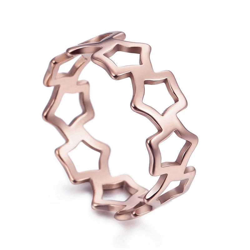 Hainon hot sale man trendy women star rose gold Stainless steel ring luxury hollow rings wholesale 1