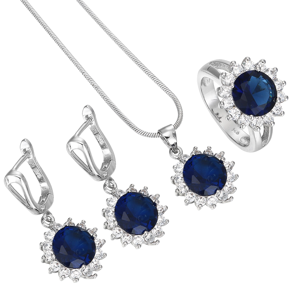 2018Jewelry set earrings and necklace AAA zircon Sunflower shape plating silver luxury bridal jewelry set wholesale 1