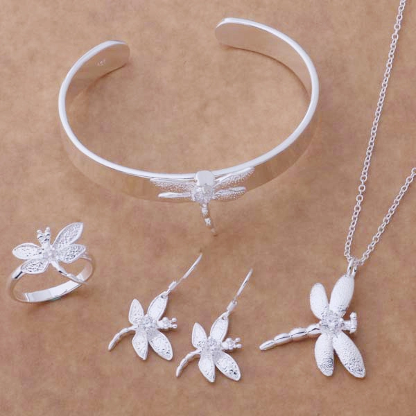 Hainon Wholesale Bracelet Ring Earring Necklace Jewelry Set Dragonfly Shape Jewellery Alloy Zircon Elegant Party Jewelry Sets 1
