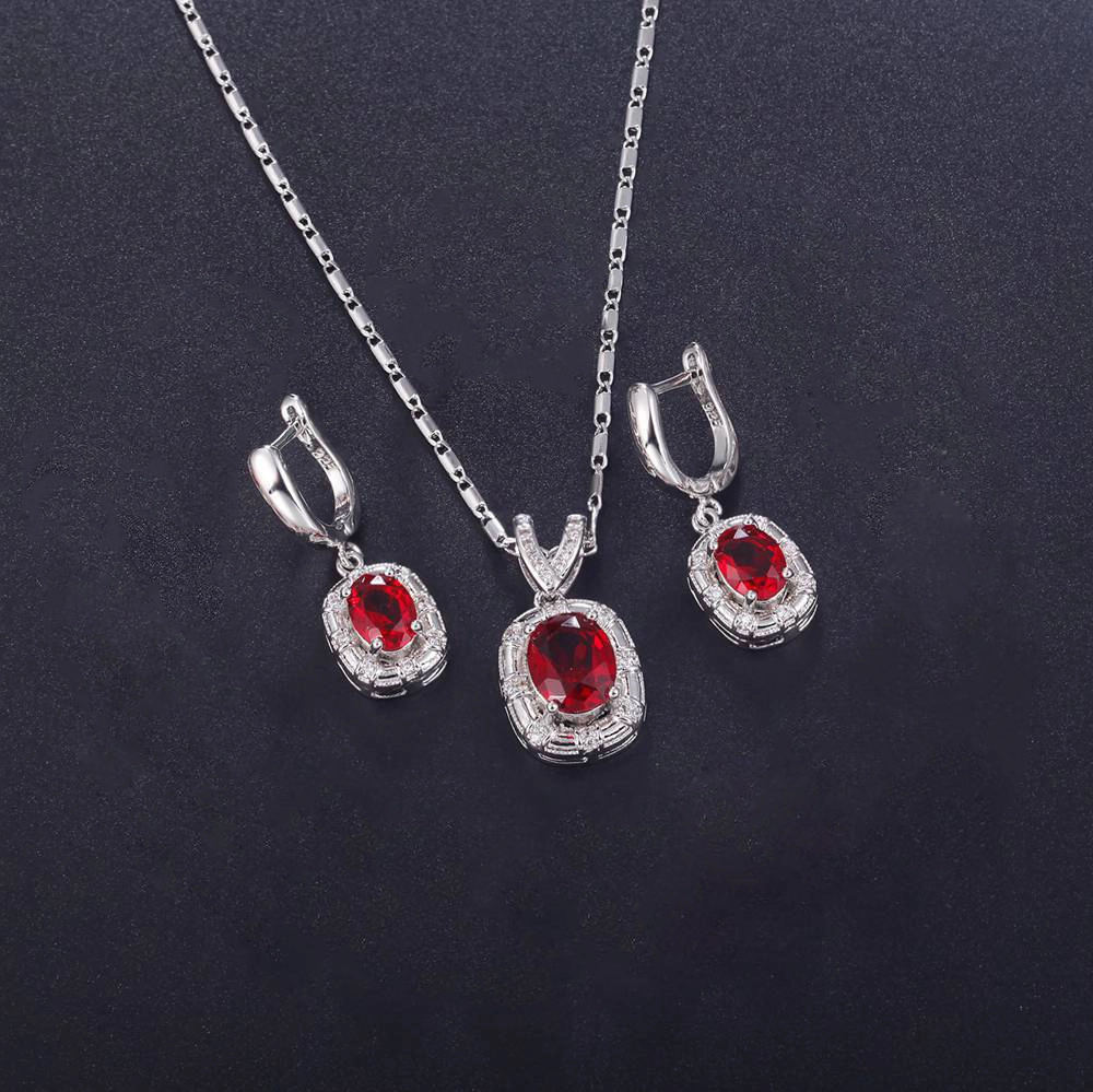 Hainon new fashion fancy jewelry sets made in china wholesale red oval zircon Necklace Earrings set 1