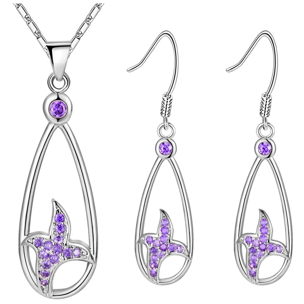 Hainon brass windmill  purple white zircon Pendant Necklace Earrings set wedding jewelry sets bridal Gift Cards 1