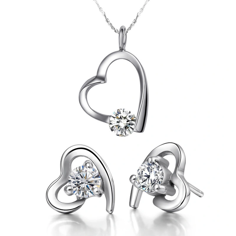 Hainon Hollow heart Pendant Necklaces and Earrings Jewelry Set luxury cubic zircon jewelry set wedding Gift card 1