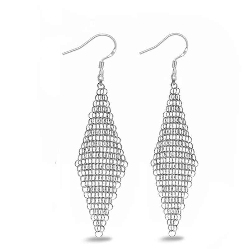 2019 new arrivals jewelry wedding earrings Diamond mesh drop women silver earrings 1