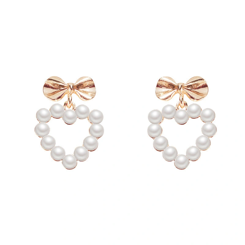 Hainon pearl earrings Birthstone Knot heart romantic stud earring Fashion style women earring gift alloy elegant jewelry 1