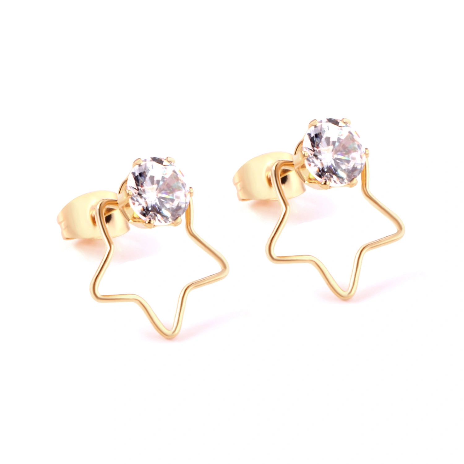 Hainon Custom Fashion Designer Earrings star white crystal stainless steel gifts 18k gold plated Earrings Women 1