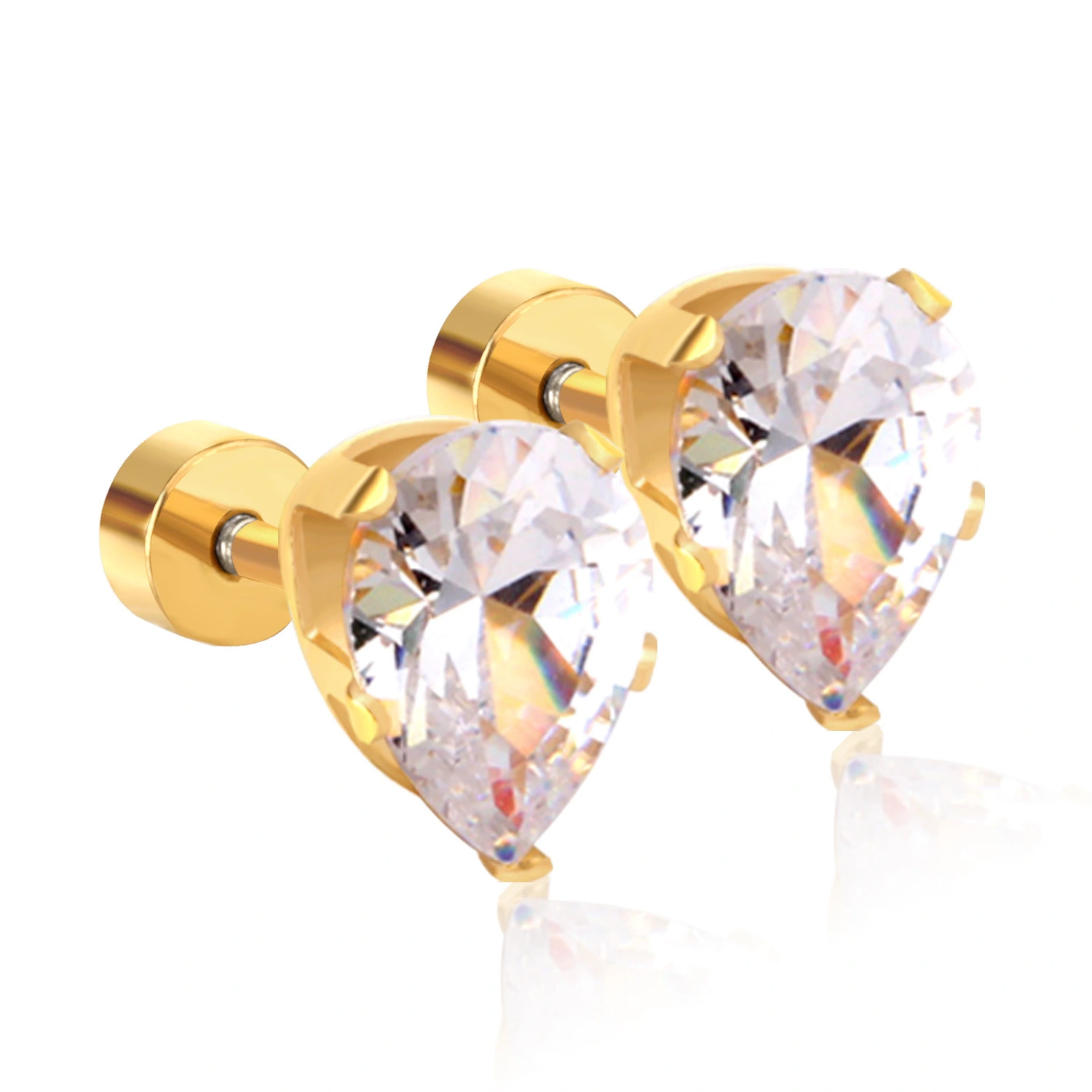 Hainon high quality fashion stainless steel teardrop18k gold plated white crystal earrings gifts jewelry women stud earrings 1