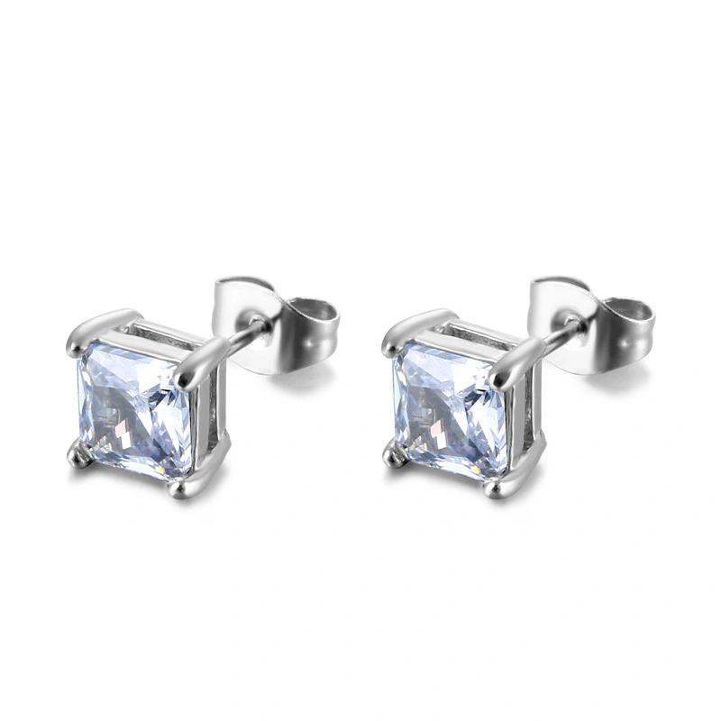 Hainon 6mm stainless steel black zinc plated square white black crystal earrings gifts wholesale  jewelry women stud earrings 1