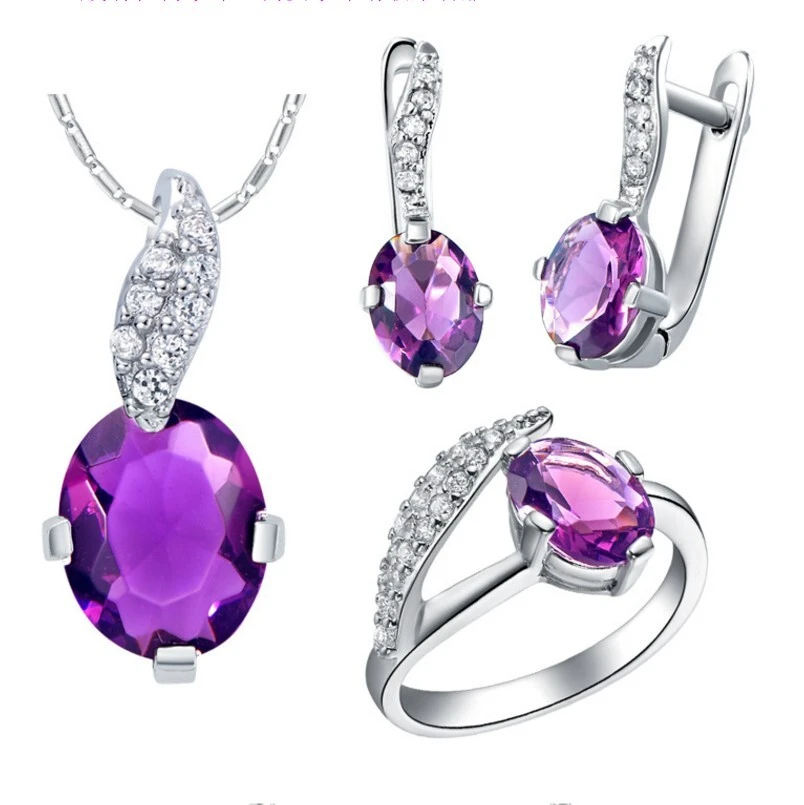 Hainon factory oem plating silver Purple zircon jewelry set factory wholesale 1