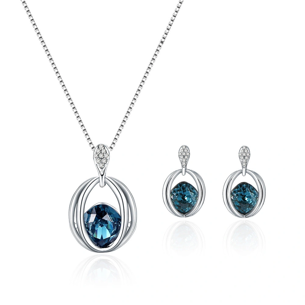 Hainon fashion women Jewelry Sets earrings necklace blue crystal elegant jewelry set MOM grandma gift boxs Card 1