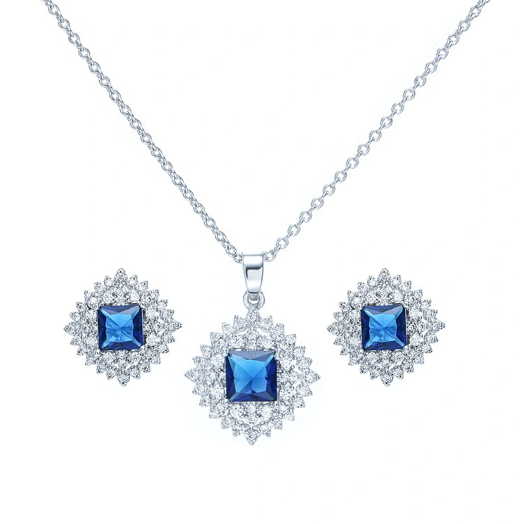 Hainon Platinum plating fashion jewelry sets luxury Bridal shiny zircon Necklace and Earrings Jewelry Set Gifts fit with Wedding 1