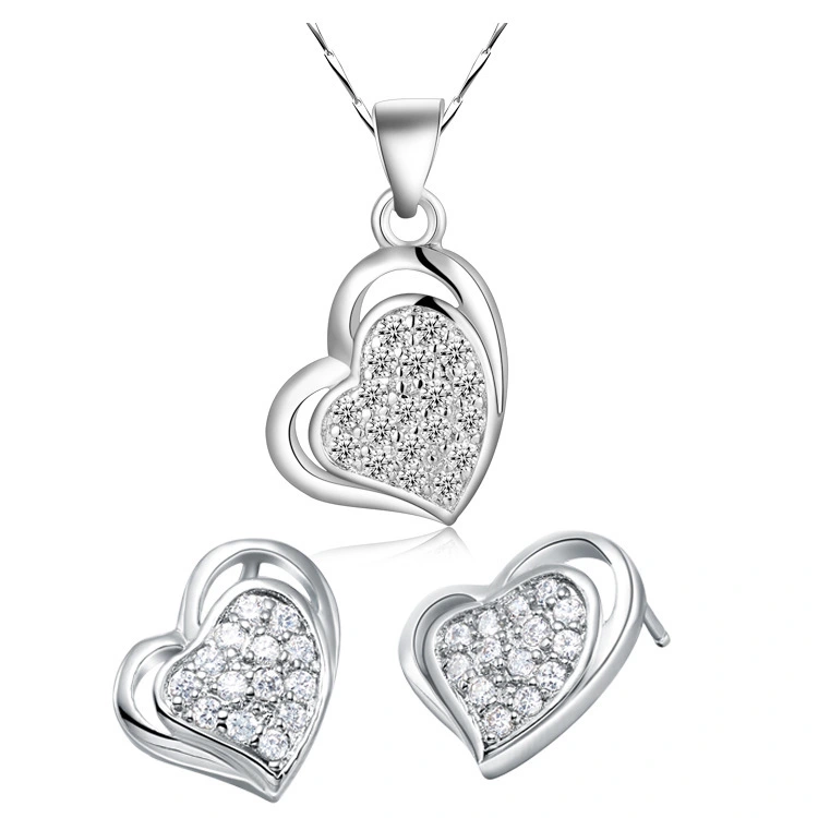 Hainon high quality brass  heart Pendant Necklace Earrings set accessories for women jewelry set Gift Cards 1